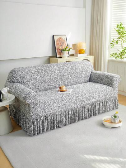 1 قطعة تنورة أريكة من قماش الحرير الحليبي مضادة للانزلاق وذات مطاطية، مطبوعة بنقاط موجية باللون الرمادي، ملونة، صديقة للحيوانات الأليفة، مقاومة للغبار، تناسب أريكة 1/2/3/4 مقاعد، مناسبة للربيع والصيف والخريف والشتاء