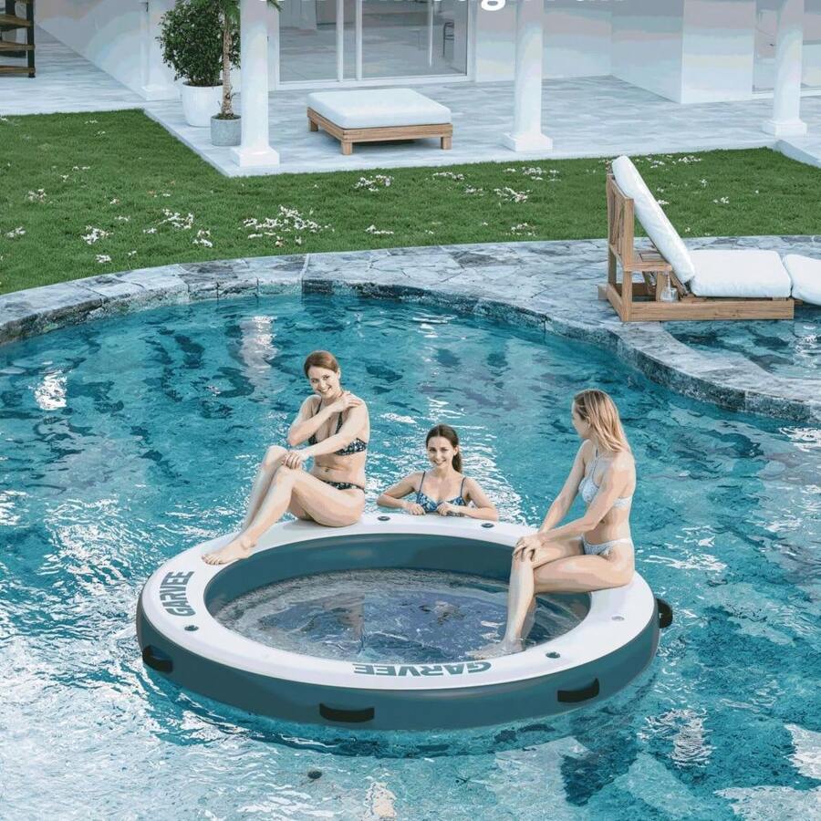 Plataforma Flotante Inflable de Alta Resistencia – Isla Hamaca de Agua de 8 pies para Lago, Piscina, Playa – Superficie Antideslizante, Soporta de 4 a 7 adultos, Fácil de Conectar, Incluye Escalera y Kit de Anclaje – Ideal para Deportes Acuáticos y Relajación - A - Ver 1