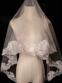 1.5m French Retro Lace Trim Bridal Veil, White Wedding Veil With Train - White - View 2