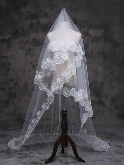 1pc 1.5/3 Meters French Retro Lace Trim Bridal Veil, White Wedding Dress Accessory, Suitable For Bachelorette Party, Independent Women, Daily Use