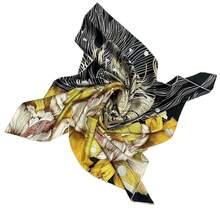 Lenço feminino cetim quadrado grande 90x90 chic  Poliéster    Estampado - Amarelo / Preto - Visão 2