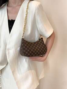 Minimalist Textured Chain Crossbody Bag, New Fashionable High-Quality Allover Print Small Shoulder Bag For Women - Coffee - View 2