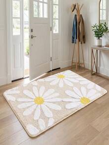 1 Peça Tapete de Banheiro com Estampa de Margarida, Macio, Absorvente e Antiderrapante, Fácil de Limpar e Lavável na Máquina, Adequado para Entrada Interna/Externa, Confortável para Banheira e Chuveiro, Ideal para Decoração de Primavera/Verão - A - Visão 2