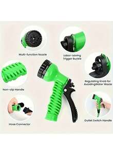 High Pressure Water Gun, Suitable For Car Washing And Gardening, Adjustable Nozzle, 7 Spray Patterns, Durable Plastic Material, With Soft Expandable Hose. This Manual Car Washing And Gardening Watering Tool Requires No Power Or Battery, Made Of Durable Plastic. - View 7