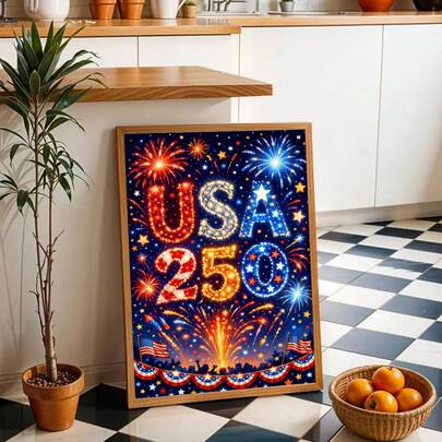 1幅帆布海报，庆祝美国建国250周年。“星光是笔，烟花是墨”，描绘了美国250年来在夜空下所经历的自由与荣耀，是装饰墙面的理想之选。家居装饰，房间美学装饰，房间装饰海报。可选配画框。