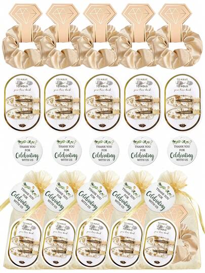 Brodark Wedding Favor Gift Set: Gold Seamless Hair Clips, Hair Ties, Thank You Cards, Drawstring Bags, Suitable For Bridesmaids, Bachelorette Parties, Bridal Showers, Birthday Parties, School Gifts, Valentine's Day, Mother's Day