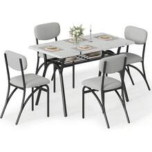 Mesa de comedor Conjunto para 4, Mesa de cocina con sillas de bucle para 4, Mesa de comedor rectangular moderna con estante de almacenamiento para espacio pequeño - Gris - Ver 6