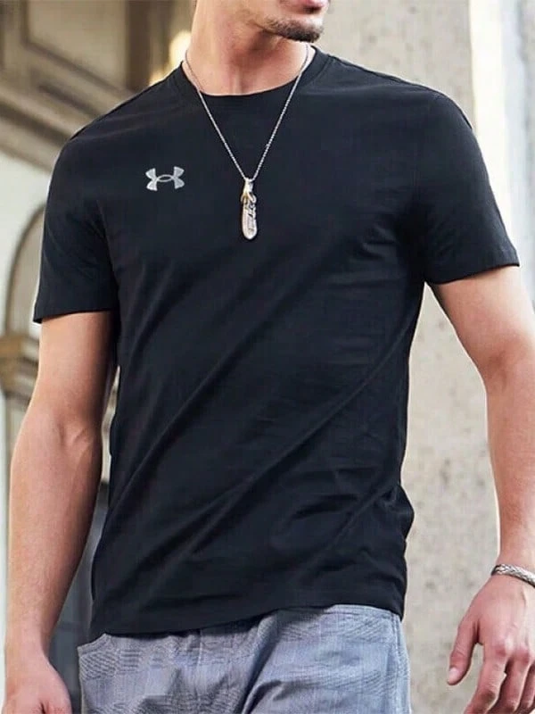 Under Armour 针织短袖 柔软透气训练衫,男士运动T恤 - 黑色 - 查看 1