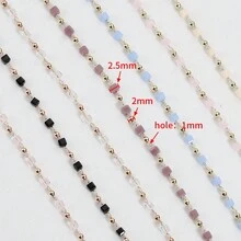 1米波西米亚风水晶方珠链，马卡龙色玻璃珠铜链，适合手工DIY项链、手链、珠宝配件 - 彩色 - 查看 2