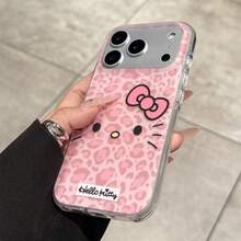 SANRIO 【Saniro手机壳】Hello Kitty表情，粉色豹纹蝴蝶结KT猫手机壳 - 可爱蝴蝶结设计，兼容苹果17/17Air/17Pro/17Promax、16/16Plus/16Pro/16Promax、15/15Plus/15Pro/15Promax、14/14Plus/14Pro/14Promax、13/13Pro/13Promax、12/12Pro/12Promax、11/11Pro Max，防尘，防摔，17Pro、17Promax的蝴蝶结将固定在摄像头下方 - 粉色 - 查看 4