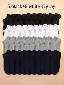 20双装女士黑色、白色、灰色短袜，时尚简约短袜 - 常規款 - 查看 13