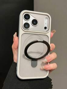 1pc Premium Breathable Heat Dissipation Hole Ring Holder Magnetic Phone Case Compatible With IPhone 17 16 15 14 13 12 Pro Max Plus Triangle Camera Wireless Charge Stand - White - View 2