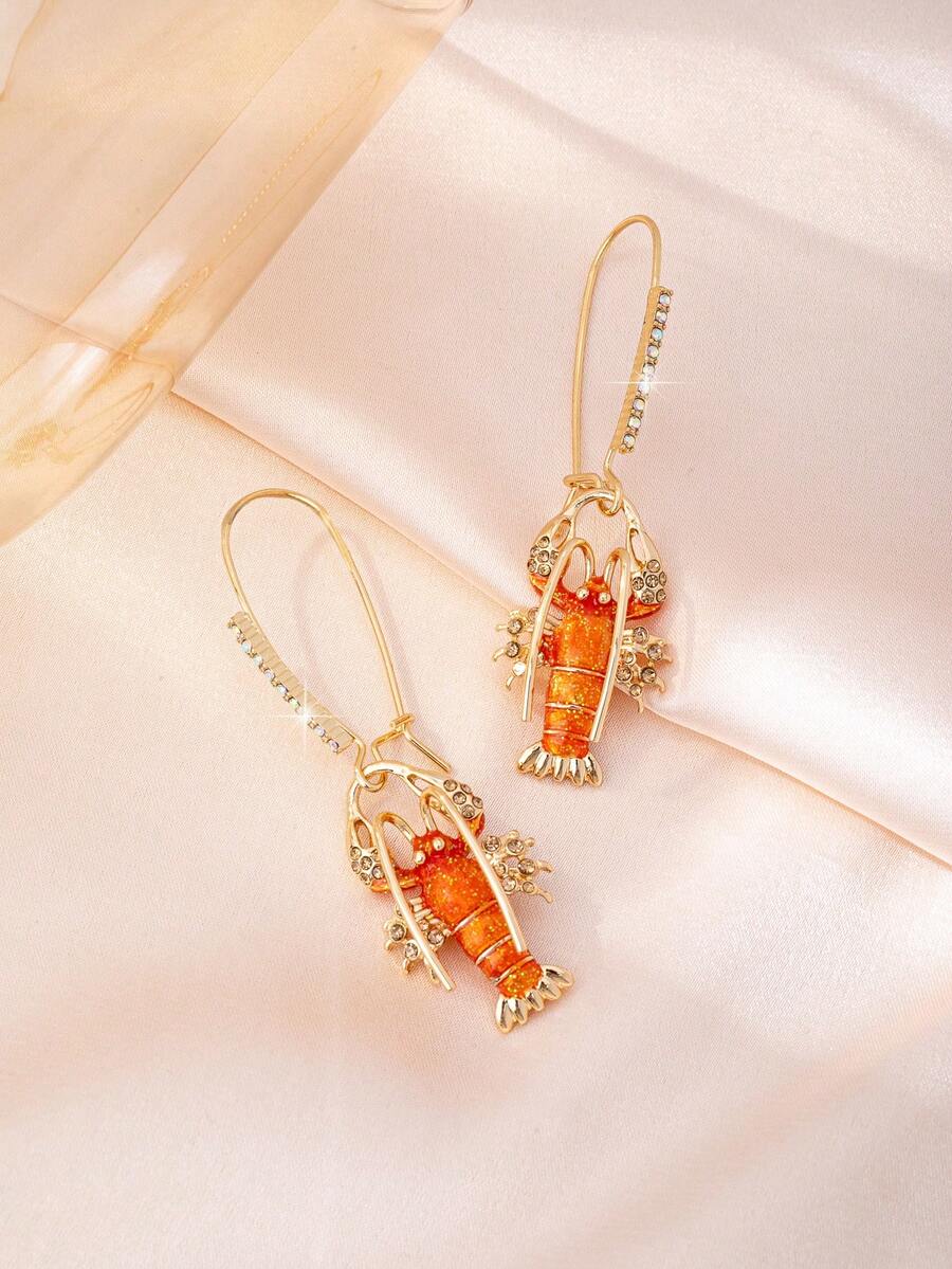 一对夏季个性化海洋风橙色龙虾耳环，适合海滩度假和海滩派对佩戴 - 彩色 - 查看 1