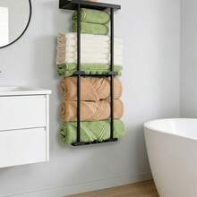 1pc Rabbit Design Towel Rack - Self-Adhesive With Shelf, Bathroom Towel Holder, Can Be Stuck On Bathroom Wall - Black - View 1