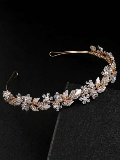 1 chiếc băng đô hoa thủ công tự làm, phụ kiện tóc cô dâu đính pha lê và ngọc trai, phụ kiện đội đầu tráng men pha lê, trang trí hoa cho tiệc sinh nhật của phụ nữ, có thể điều chỉnh.