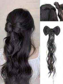 Bow-Shaped Hair Clip With Curly Wig - Multicolor - View 1