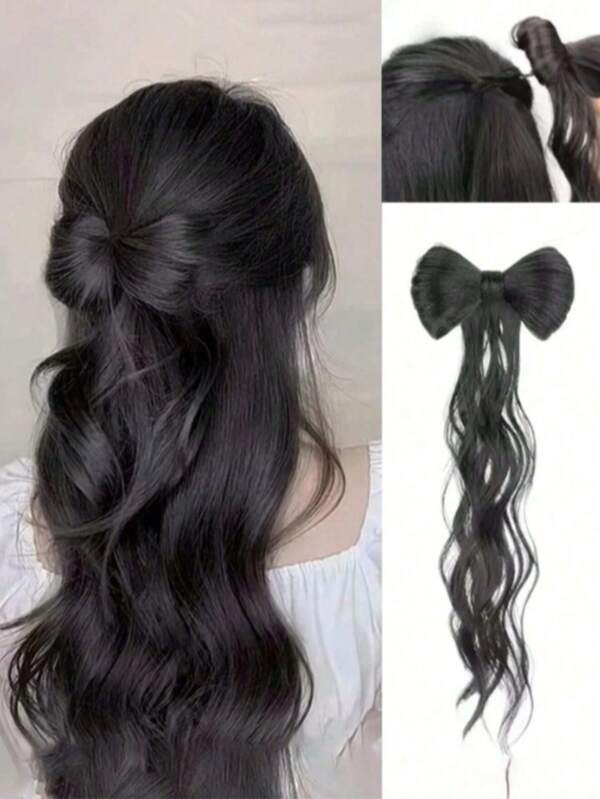Bow-Shaped Hair Clip With Curly Wig