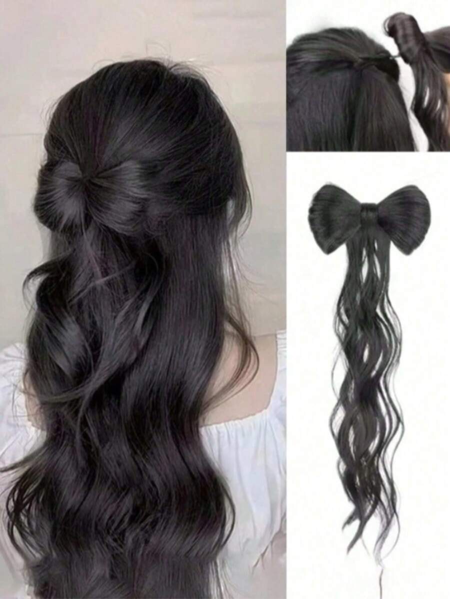 Bow-Shaped Hair Clip With Curly Wig - Multicolor - View 1