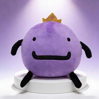 BLUESLEMON 20cm/7.87in Purple Wemmbu Plush Doll | Cute Round Plush Doll With Golden Crown | Comfortable Throw Pillow For Kids And Teens | Perfect Gift For Gamers And Fans | Soft Short Plush, PP Cotton Filled | Bedroom Decor, Sofa Cushion | Inspired By Popular Game Character