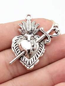 5pcs 41x32mm Gothic Sword Heart Charms Pendant For DIY Jewelry Making Necklace Keychain Phone Chain Bracelet Making Accessories Handmade Craft Making Findings - Gothic Sword Heart - View 5