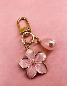 Elegant Cherry Blossom Shaped Keychain Inlaid With Multicolored Pearls, Ladies' Bag Decoration, Car Key Pendant, Perfect For Gifting To Friends And Family During Holidays - 粉色 - 查看 2