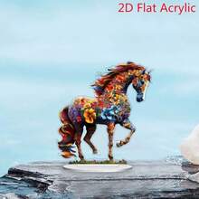 Cute Rainbow Floral Horse Acrylic Standee, 2D Flat Horse Figurine With Vibrant Flower Patterns, Boho Desktop Art Decor For Living Room & Bedroom - A - View 4