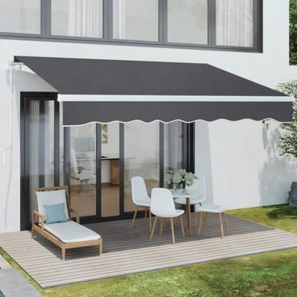 Dripex Awning Retractable Manual Awnings For Patio Garden Anti-UV And Waterproof Canopy Outdoor Sun Shade With Fittings & Hand Crank For Balcony