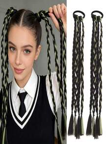 1Pc/2pcs Synthetic Ponytail Braid Hair Extension, Y2K Sweet Cool Girl Braid Extensions For Party,Festival - Two-Tone - View 21