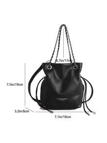 2026 Nueva bolsa de cubo de gran capacidad con cadena, bolso de mano de moda para mujer, bolso de hombro versátil, bolso cruzado para ir al trabajo; 2026 Nueva bolsa de cubo minimalista, bolso de hombro versátil, bolso cruzado para teléfono para mujer - Negro - Ver 3