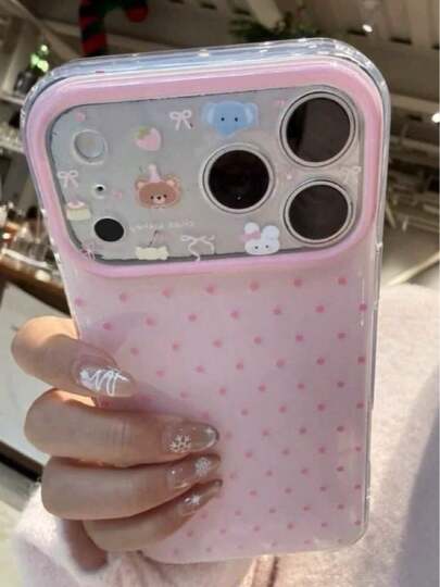 Niche Ins Polka Cute Camera Pattern Phone Compatible With 16/17 Pro/ 15 Pro, Women's Full Coverage Anti-Drop Protective Cover Compatible With 14/13