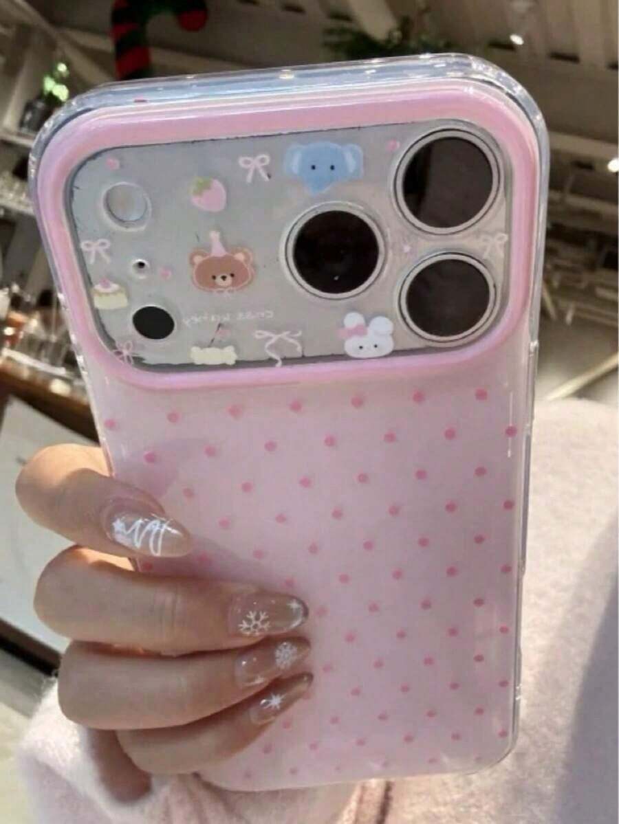 Niche Ins Polka Cute Camera Pattern Phone Compatible With 16/17 Pro/ 15 Pro, Women's Full Coverage Anti-Drop Protective Cover Compatible With 14/13 - Hồng - Xem 1