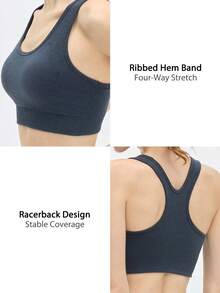 Leorrey 1pc Women's Fashion Round Neck Backless Cropped Ribbed Elastic Hem Cute & Sexy Soft Comfortable Sports Bra - Grey - View 3