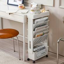 5-Tier Movable Bookshelf, Tableside Bookshelf, Floor-Standing Desk Trolley, Book Storage Rack, File Storage Rolling Bookcase, Movable Folder Storage Cart With Wheels, Tableside Storage Cabinet With Wheels. - A - View 11