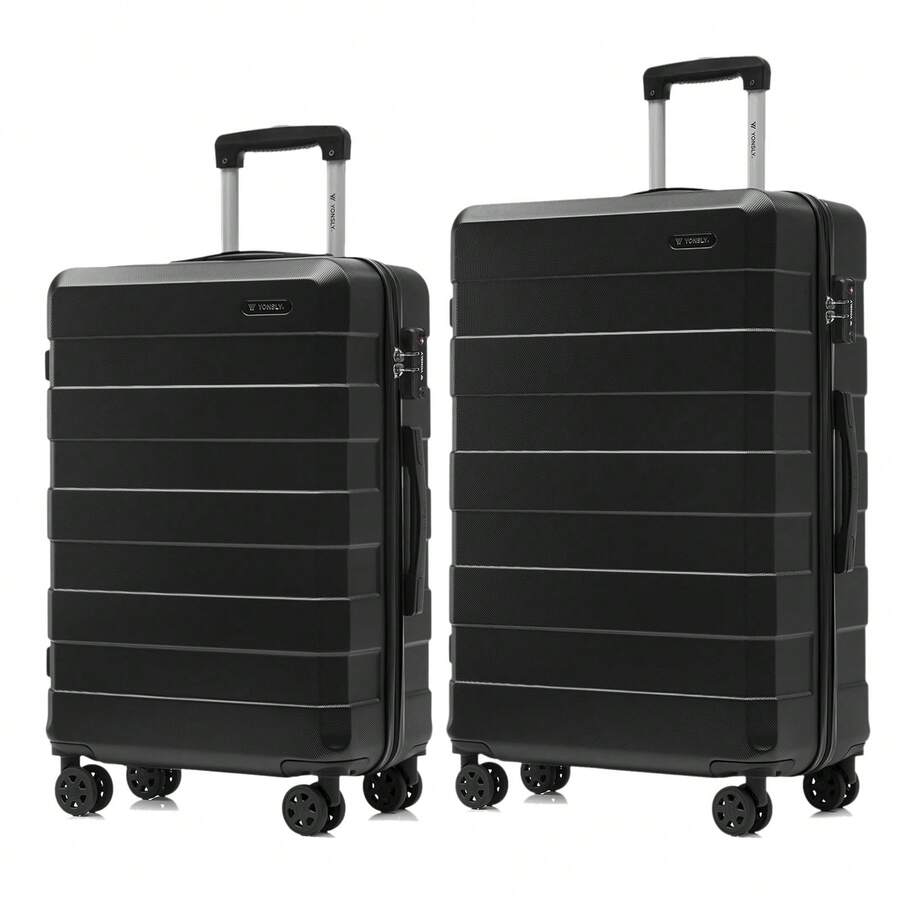 YONSLY 2‑Piece Suitcase Set 24/28 Inches With TSA Customs Lock YKK Zipper 4 Silent 360° Wheels Mesh Pocket Travel Suitcase For Vacation Family Outings - 黑色 - 查看 1
