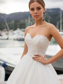 Elegant Sleeveless Off Shoulder Backless Lace Appliqué A Line Wedding Dress, Registry Office Dresses Bridal Gown,Evening Party Dress Birthday Party Dress Country Wedding,Romantic Church Ceremony Wedding Dress,Suitable For Wedding,Dating,Party,Singles' Party, Vacation, Formal Occasions, Dinner Dress, Prom Dress, Homecoming Dess, Cocktail Party, Wedding Guest Dress, Graduation - Blanco - Ver 5