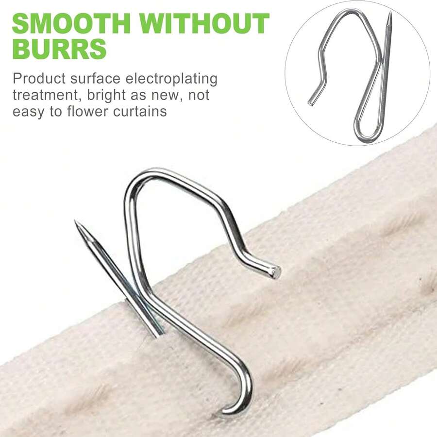 50 buah Pengait Tirai Stainless Steel, Pengait Pin Logam Tugas Berat dan Pengait Pengontrol Lipatan, Cocok untuk Tirai Lipat Pensil, Rel, Cincin, dan Sistem Geser
