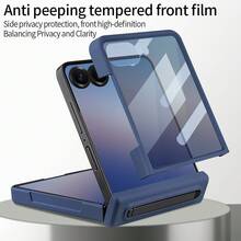 VIETAO Business Built-In Pen Mobile Phone Case Compatible With Samsung Galaxy Z Flip 7 6 Flip6 Faux Leather Full Cover Cases With Privacy Tempered Glass Screen Protector - Blue - View 2