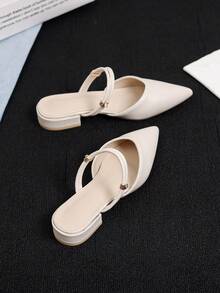 Women's Low Vamp Flat Mule Shoes, New Breathable Versatile Elegant Diamond Decor Backless Comfortable Low Heel French Pointed Toe Slip-On Mule Sandals - Chantilly - View 5