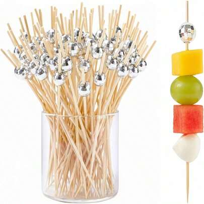 4.7 Inch Silver Bamboo Cocktail Picks, Appetizer Skewers, Suitable For Canapes, Drinks, Fruits - Elegant Toothpicks For Party, Wedding Events