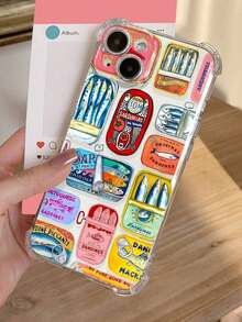 1pc Retro Colorful Sardine Can Graphic Phone Case, Shockproof Transparent Protective Cover Compatible With Samsung/Apple Waterproof Anti-Fall Scratch Resistant - 1 cái - Xem 1