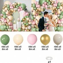 134Pcs Sage Green Pink Balloon Arch Kit,Olive Green Nude Sand White Gold Balloons Set For Bridal Shower Wedding Birthday Baby Shower Boho Party Decoration. - Multicolor - View 10