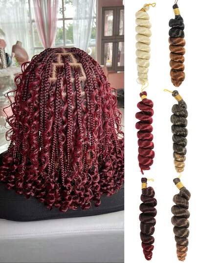 16 Inch French Fluffy Curly Braided Wig, Golden Brown & Wine Red Shiny French Curly Braided Hair Extensions - Pre-Stretched, 1 Pack High Temperature Fluffy Wavy Curly Braided Hair Extensions, Suitable For Women, Create Natural Makeup Look, Suitable For Christmas, New Year, Carnival, Music Festival And Other Occasions.