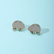 Manatee Earrings Enamel Daily Jewelry Ear Stud Gift For Friends Fashion Refinement - Grey - View 1