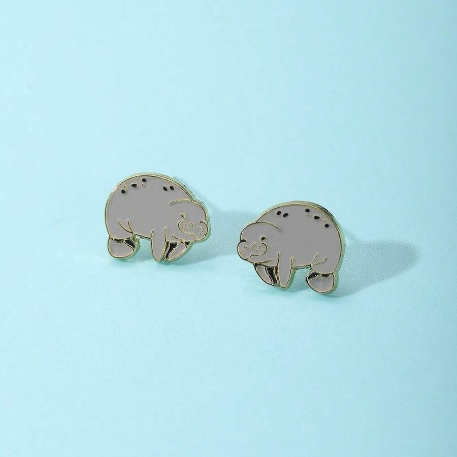 Manatee Earrings Enamel Daily Jewelry Ear Stud Gift For Friends Fashion Refinement - Grey - View 1