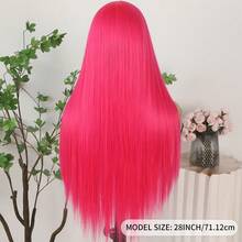 13X4 Gorgeous Neon Green Hair Synthetic Lace Front Wigs 28 Inch Pre Plucked Long Straight Hair Wigs Glueless Halloween Wigs Heat Resistant Fluorescent Green Straight Lace Front Wigs For Fashion Women For Daily Christmas Party Cosplay Use - 玫紅色 - 查看 9