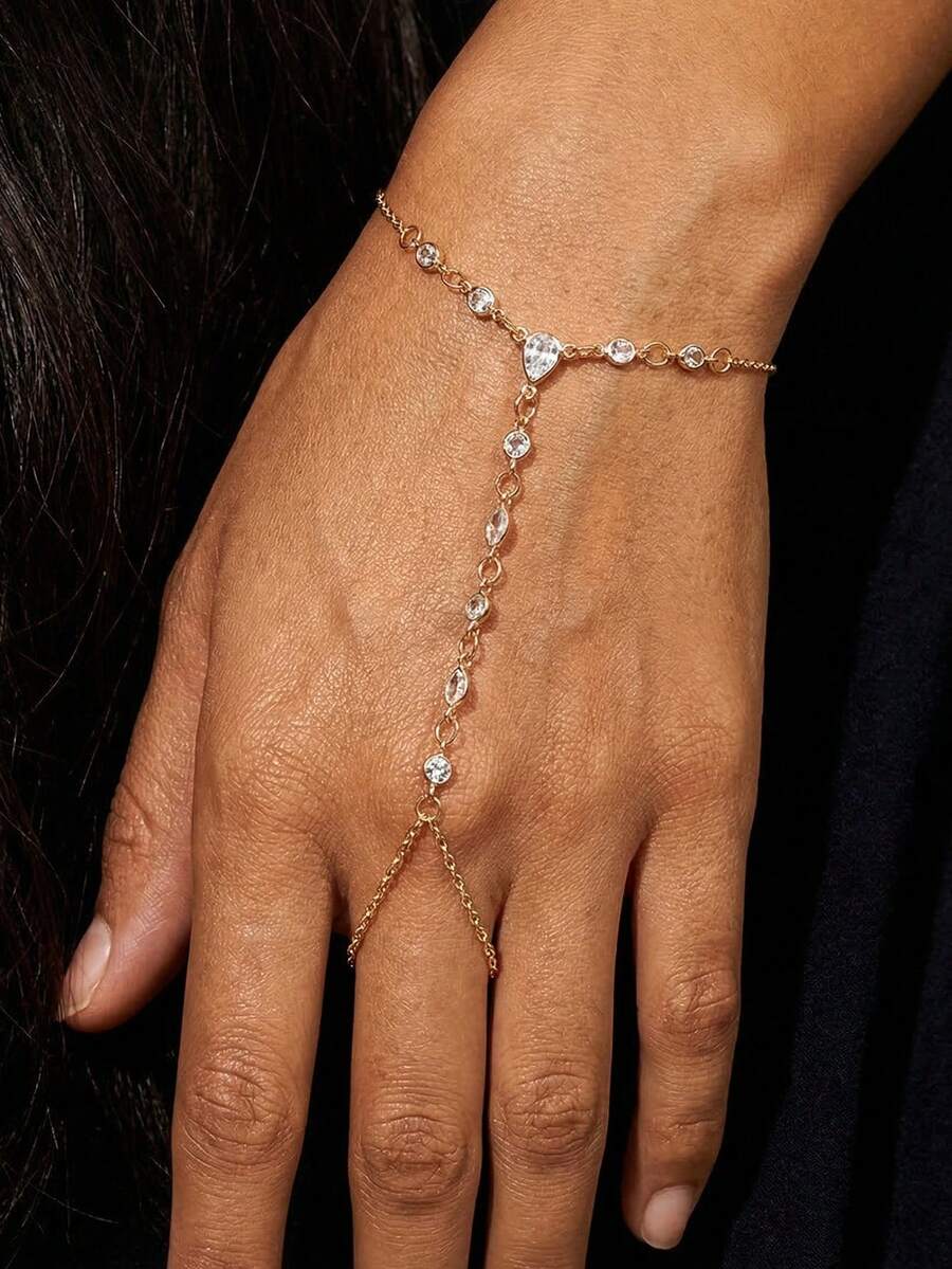 1 chiếc vòng tay đeo ngón tay đính pha lê sang trọng, tối giản, phong cách Bohemian, làm từ kim loại, thích hợp cho các bữa tiệc, làm quà tặng, đeo hàng ngày và đi làm. - Vàng - Xem 1