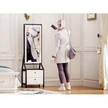 360° Jewelry Cabinet With Full-Length Mirror, Rotating Jewelry Cabinet With 2 Lower Drawers, Freely Rotatable, Spacious Storage Space - white - 查看 5