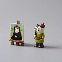 Hot-Selling Unique Painter Resin Artist Cat Statue With A Miniature Painting Easel - 1件畫架 - 查看 3