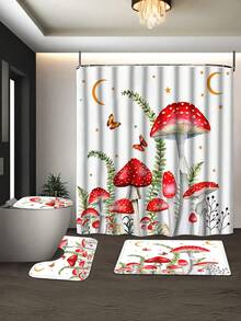 奇趣红色蘑菇蝴蝶浴帘 - 高品质涤纶面料,带挂钩,70.8x70.8 英寸,迷人的森林夜空设计,点缀着星星和新月,可机洗,四季皆宜的浴室装饰,乡村风格浴帘,季节性装饰,卡通风格,易于安装,家居饰品,家居装饰,星月图案,易护理面料,自然爱好者的理想之选 - A - 查看 7