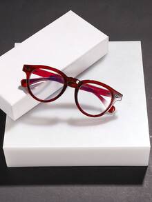 1副男士时尚无度数眼镜，聚碳酸酯椭圆形镜框，黑色/深红色经典休闲个性酷炫复古百搭款，适合日常通勤办公佩戴，附眼镜盒 - 彩色 - 查看 7